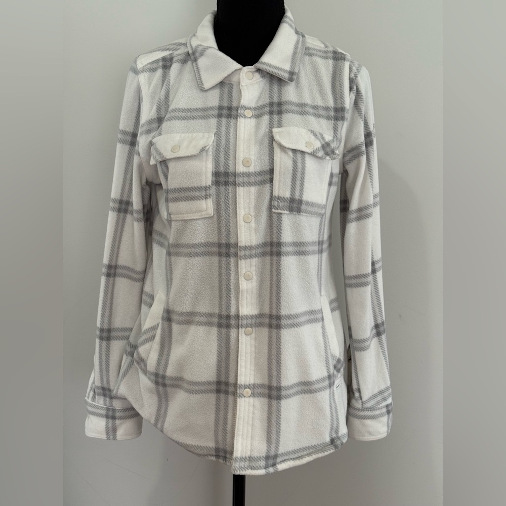 O’Neill S White and Gray Plaid Fleece Snap Down Shirt 268